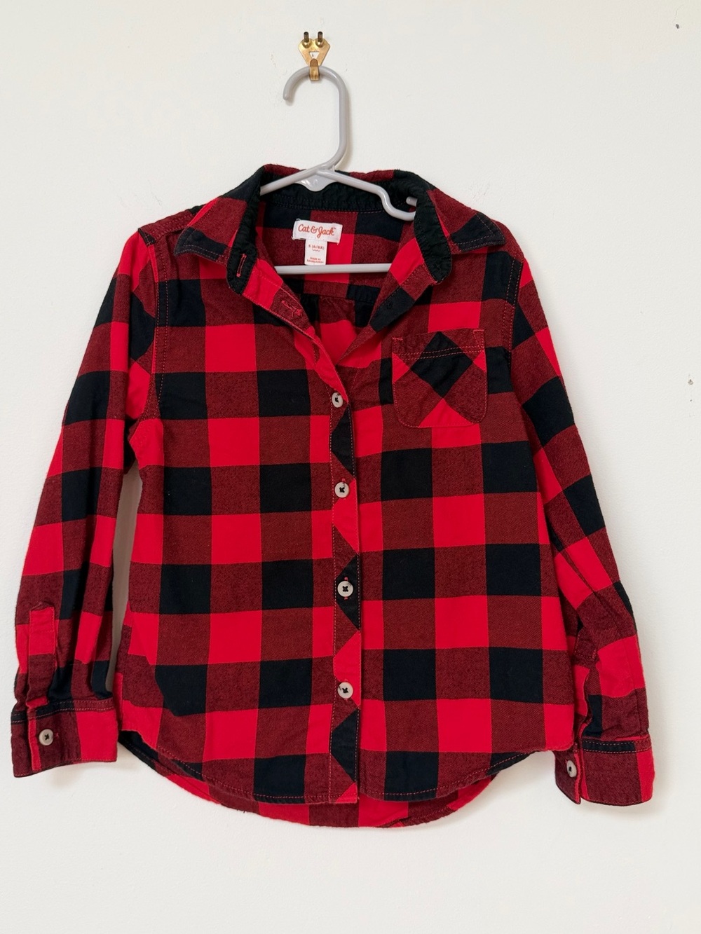 Girls Red Black Buffalo Plaid Flannel Shirt Size Small 6/6X Cat & Jack